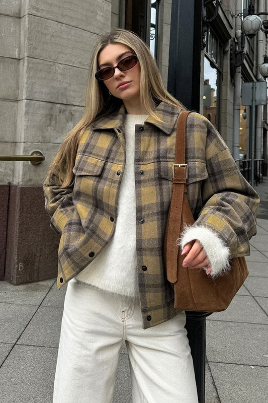 Plaid Wool Blend Loose Jacket