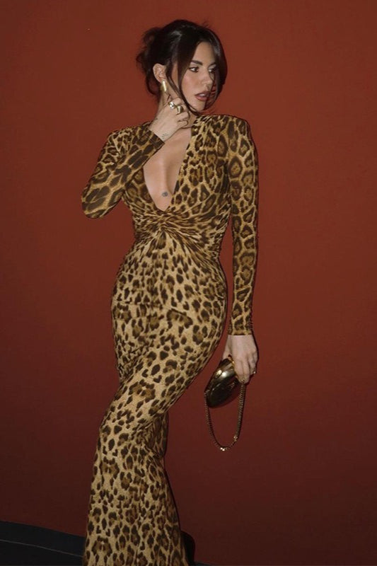 Sexy Maxikleid mit Leopardenmuster und Knoten