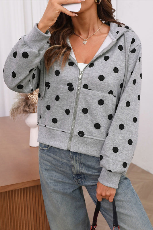 Polka Dot Cropped Zip Hoodie