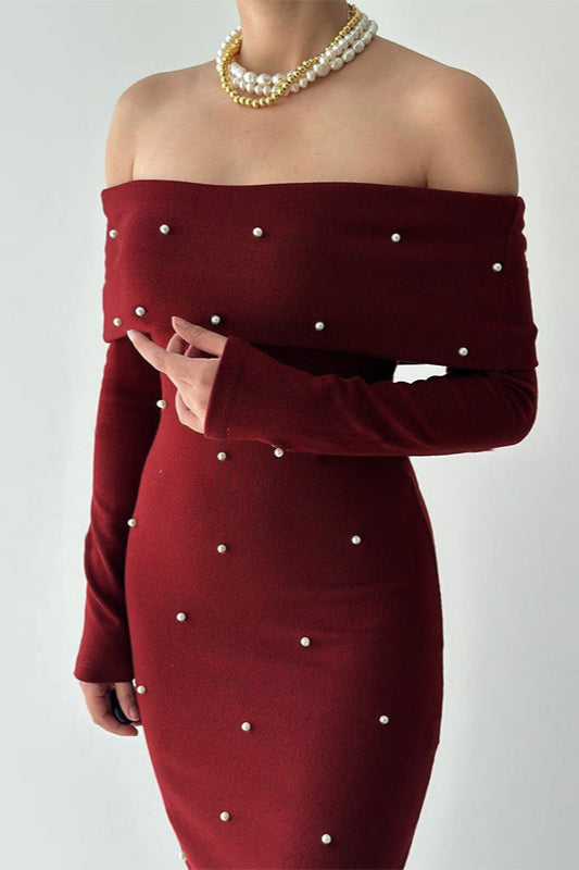 Beaded Off Shoulder Backless Long Party Dress