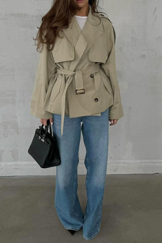 Storm Flap Belted Short Trench Coat
