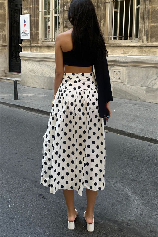 Polka Dot High Waist A-Line Skirt