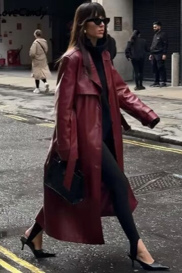 Loose Leather Trench Coat coats