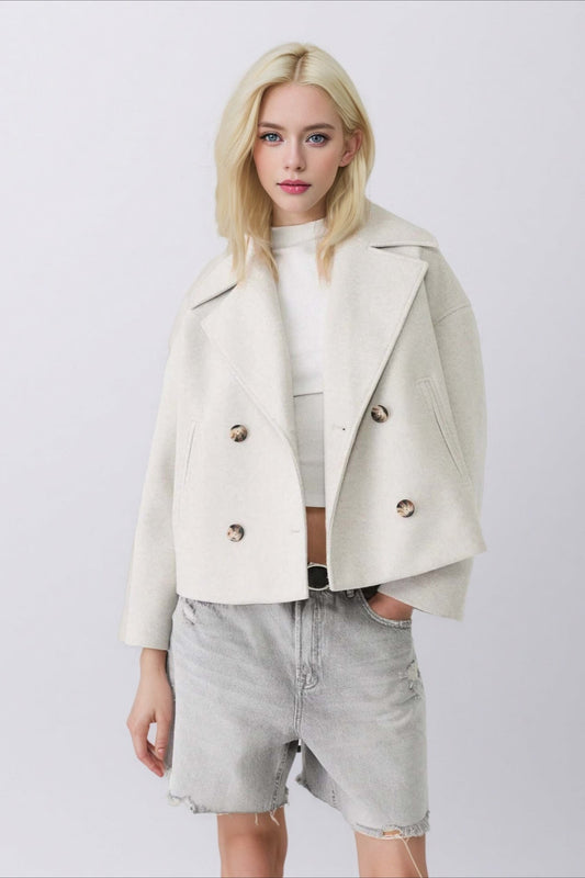Oversized Lapel Wool Blend Jacket XS / White