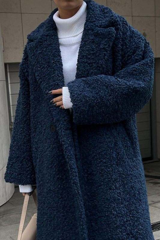 Elegant Office Lapel Plush Long Sleeve Coat