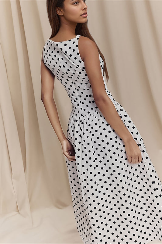 Vintage Polka Dot Fitted Midi Dress
