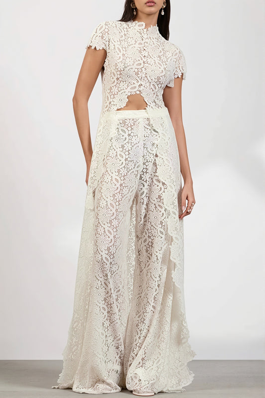 Lace Long Cape Cutout Pants Set