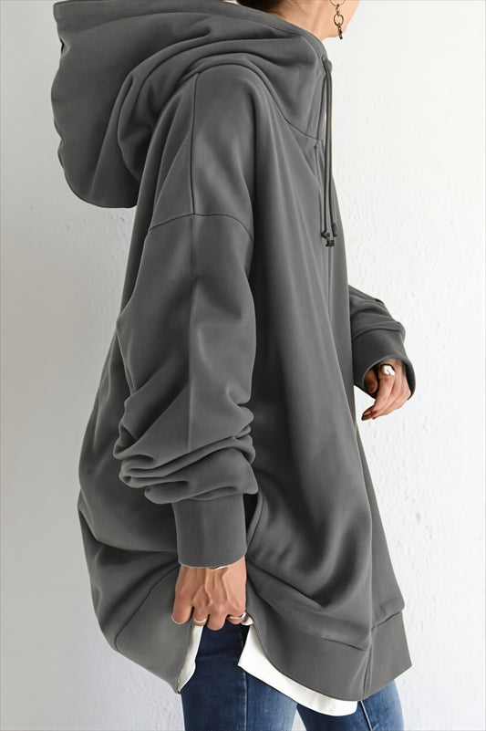Solid Relaxed Longline Zip Hoodie