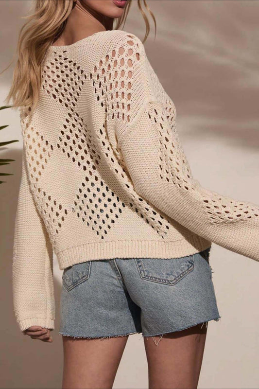 Cutout Off-the-Shoulder Long Sleeve Knit Blouse