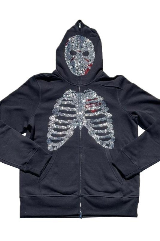 Rhinestone Skeleton Zip Hoodie