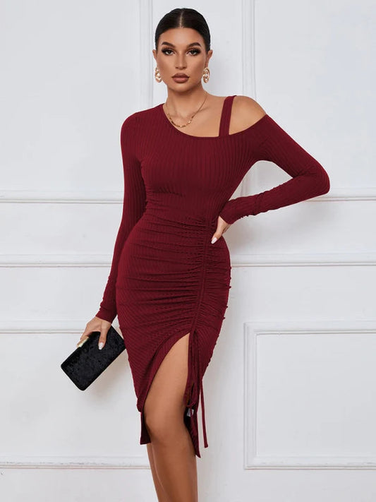Long Sleeve Sexy Dress S / Burgundy