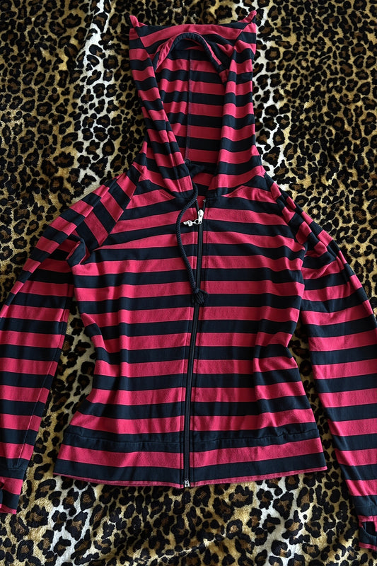 Vintage Striped Fitted Zip Hoodie