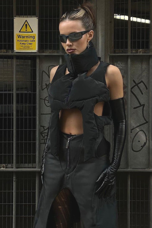 Punk Padded Stand Collar Zipper Coat Black / S