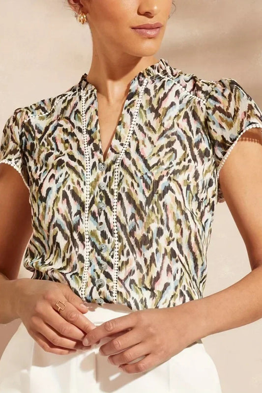 Elegant Lace Detail V-Neck Blouse