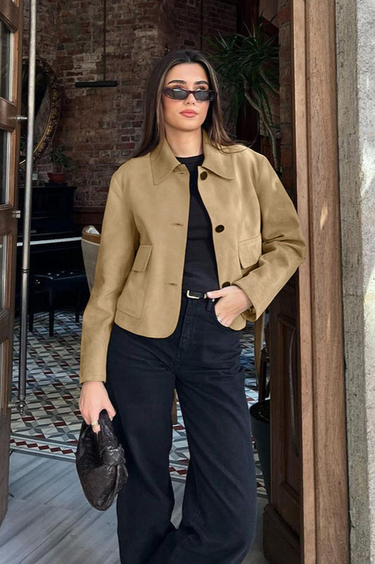 Kurzmantel aus Wildlederimitat mit Revers