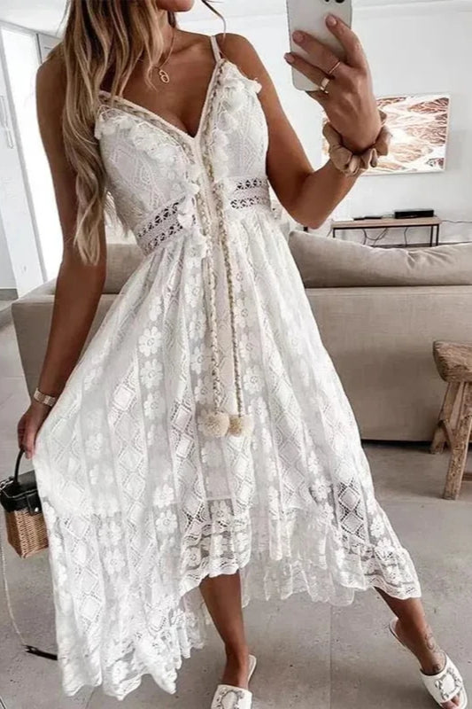 ummer New Lace Sling V-neck Floral Dress