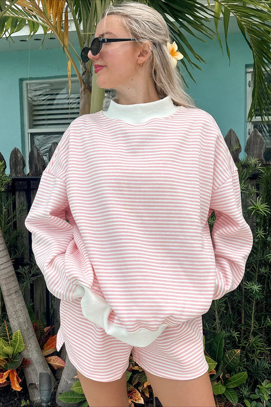 Stripe Sweatshirt Shorts Two Piece Set