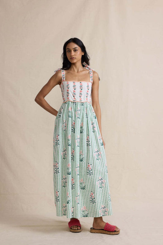 Floral Print Ruched Maxi Boho Dress