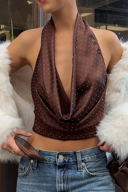 Haut court dos nu à pois et blocs de couleurs