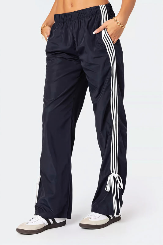 Contrast Side Stripe Tie Pants