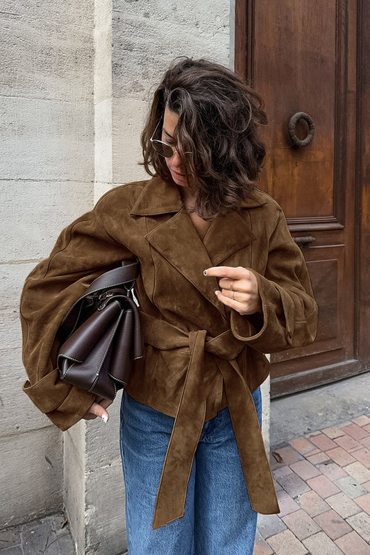 Trench-coat en daim ceinturé