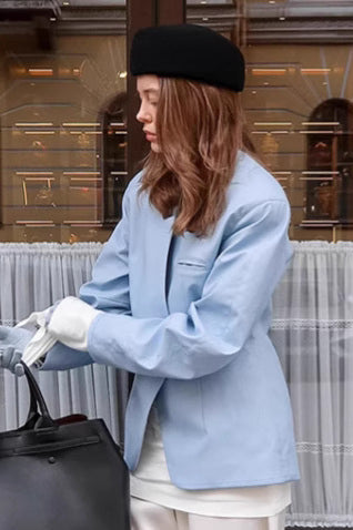 Street Casual Blue Blazer Coat