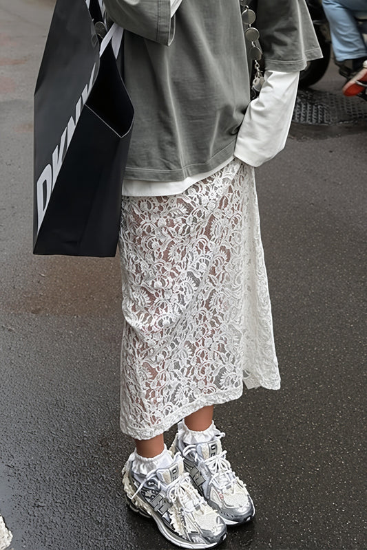 Elegant White Lace Straight Skirt