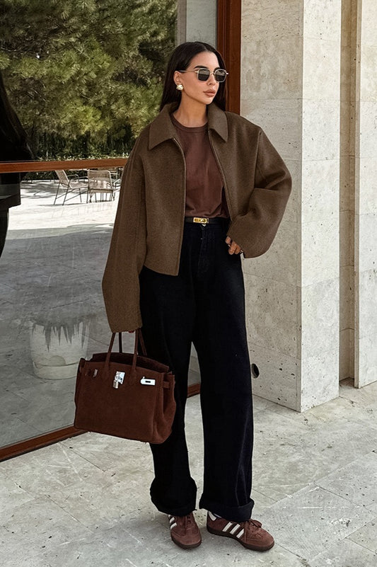 Wool Blend Cropped Casual Jacket