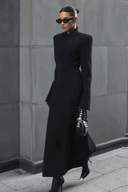 Sculpted High Neck Fitted Long Coat