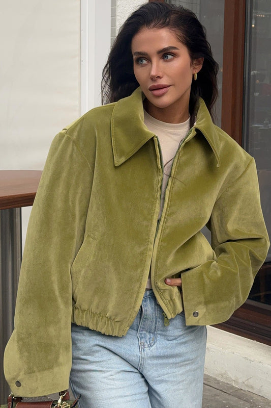 Solid Velour Collared Jacket