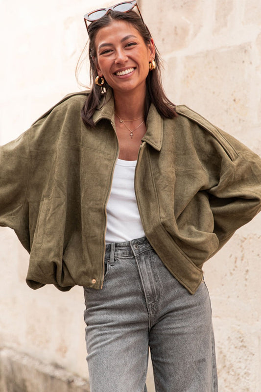 Oversized Faux Suede Bomber Urban Jacket