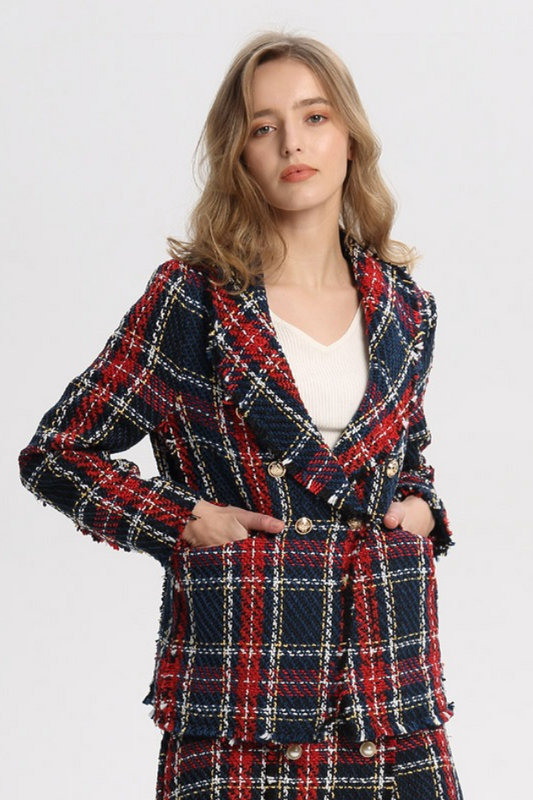 Plaid Tweed Multi-Button Chic Blazer Outerwear