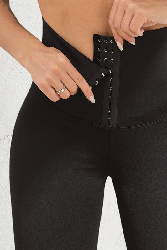 Double Row Button High-Waist Sculpting Fleece Leggings