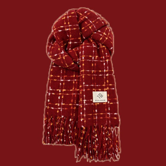 Burgundy Tartan Fringed Scarf