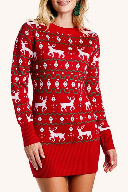 Jacquard Cozy Casual Pullover Sweater Dress