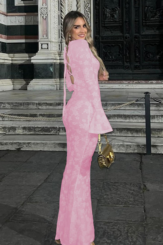 Figurbetontes Jacquard-Maxikleid mit Bindeband hinten