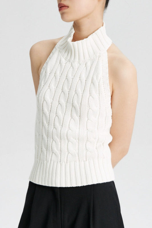 Cable Crochet Halter Knit Top