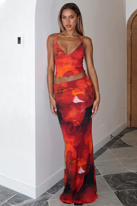 Floral Print Cami Top and Midi Skirt Set