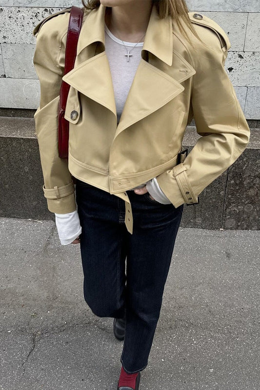 Epaulet Hidden Snap Cropped Trench Jacket