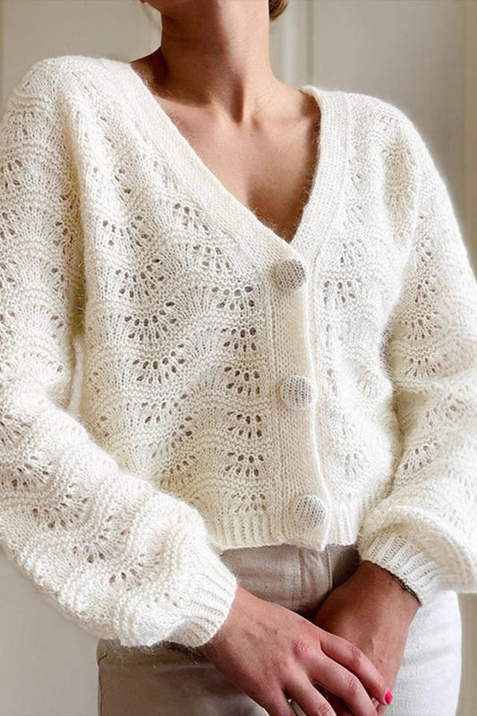 Lace Detail Long Sleeve Cardigan S / White