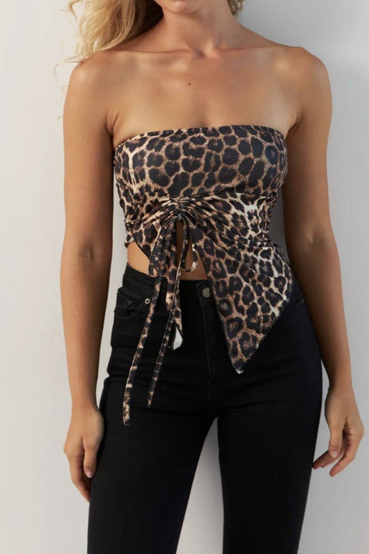 Sexy Crop-Top mit Leopardenmuster und Kordelzug
