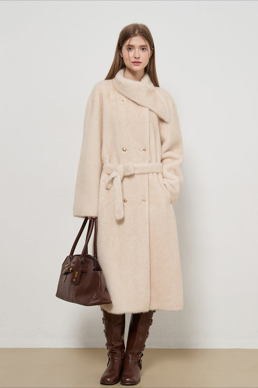 Luxe Faux Fur Tweed Long Elegant Lady Overcoat