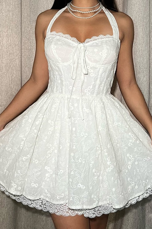 Robe bohème ajustée en dentelle à licou