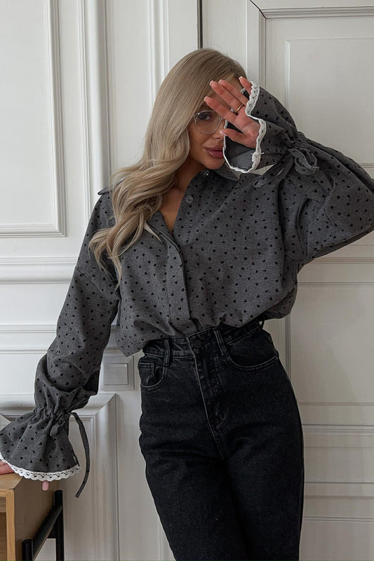 Heart Lace Panel Long Sleeve Blouse