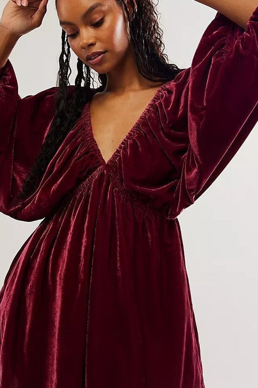 Casual V-Neck Soft Luxe Breathable Velvet Dress