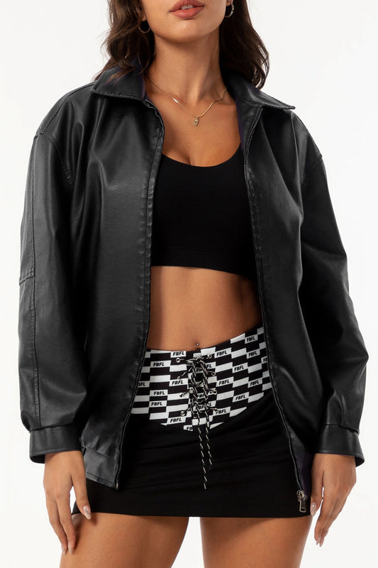 Oversized Lapel Leather Jacket