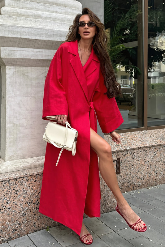Oversized Lapel Open Front Duster Coat