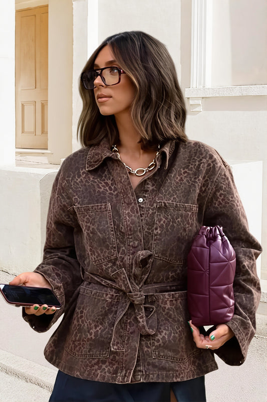 Leopard Print Belted Shirt Jacket