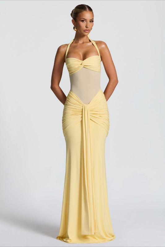 Tie Strap Mesh Maxi Party Dress