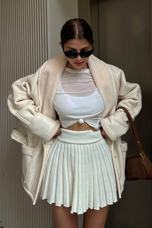 Belted Longline Shearling Faux Leather Coat